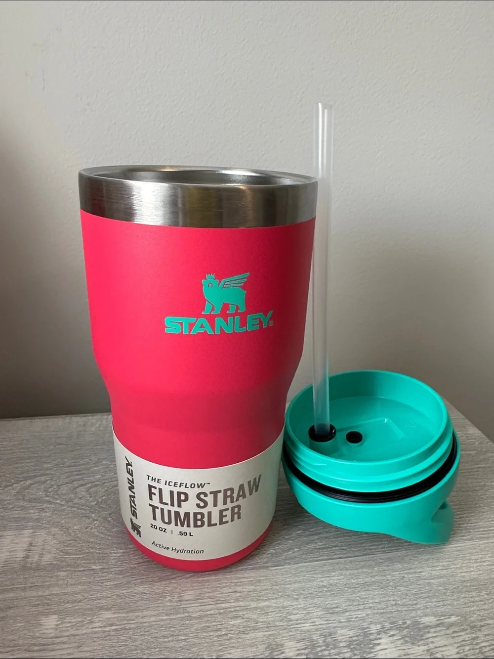 Stanley Flip Straw Tumbler - Hot Pink with Teal Lid 20 oz. - Picture 5 of 5
